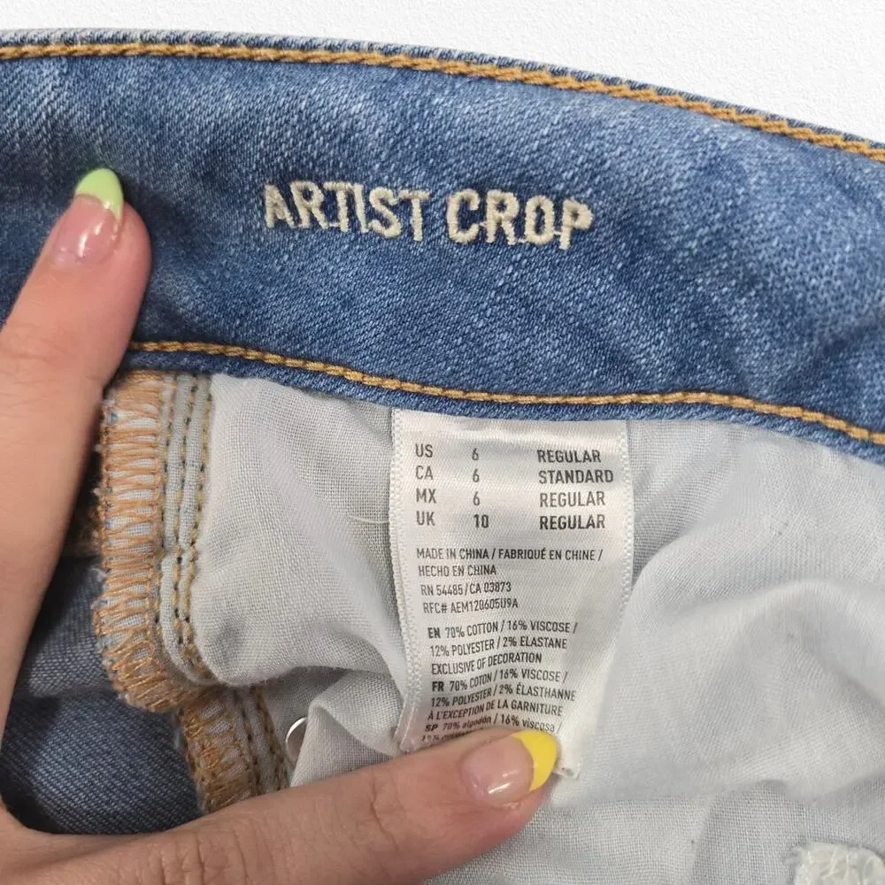 American Eagle Light Wash Artist Crop Kick Flare Stretch Denim Jeans Size 6